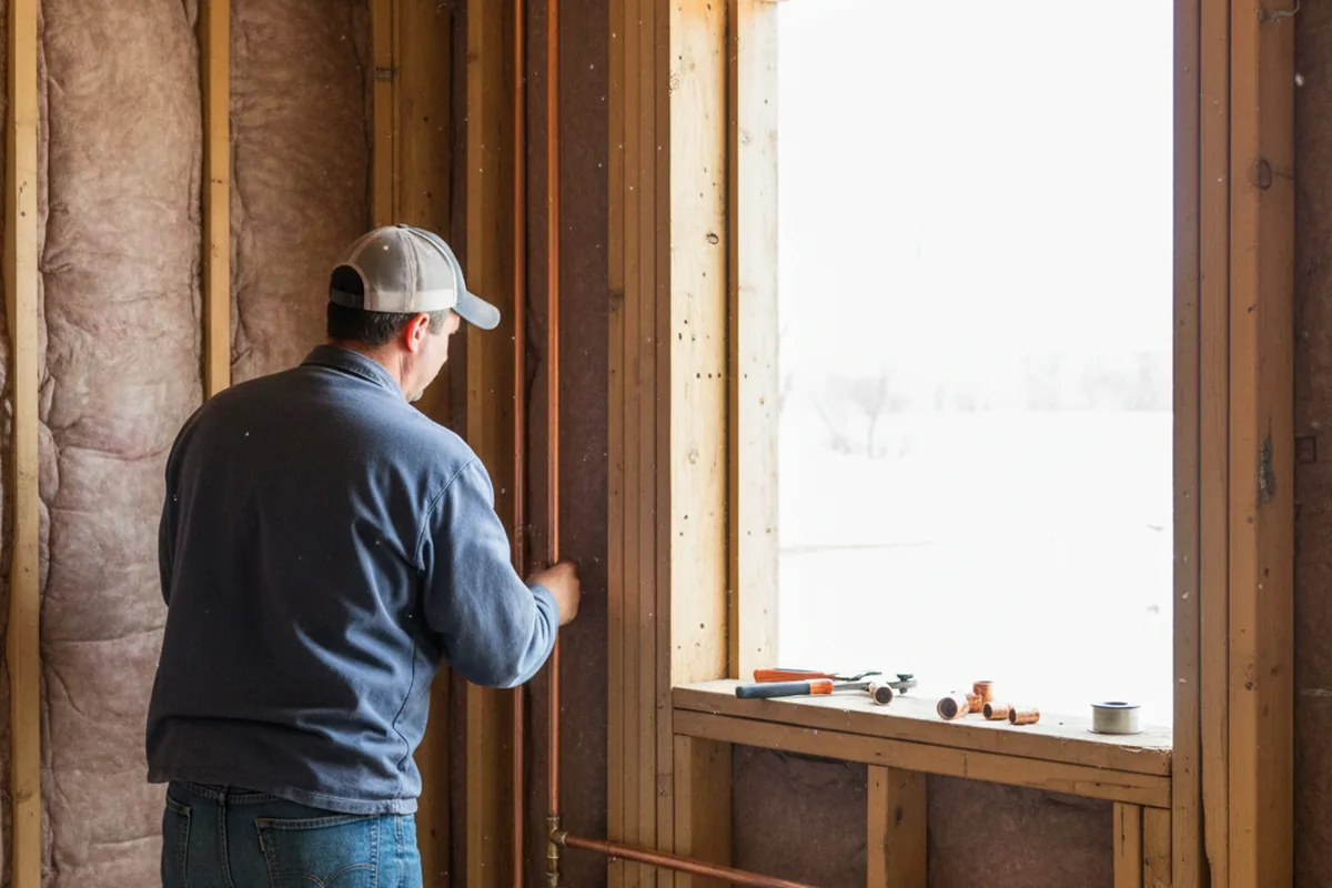 Licensed plumber running new copper supply lines in a Wendell home
